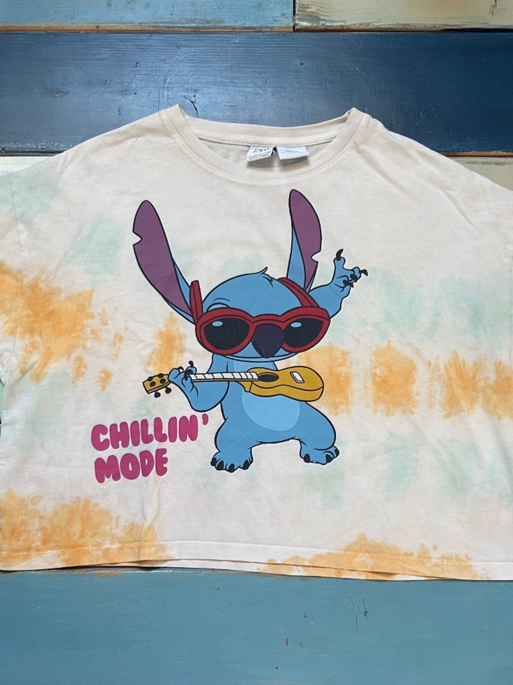 Zara Disney Stitch Chillin' Mode Tie Dye Crop Tee Youth 13/14 Women's XS
